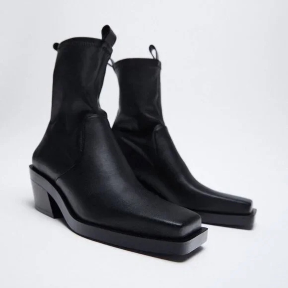 ZARA HEELED SQUARE TOE COWBOY ANKLE BOOTS size 6.5